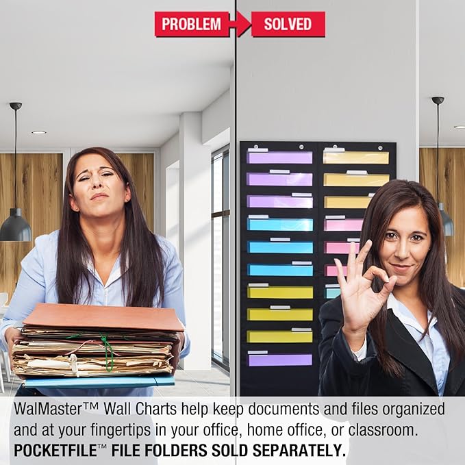 Ultimate Office WalMaster Heavy Duty, 20-Pocket Wall Chart Filing System for Classroom and Office, Wall File Organizer with Mounting Hardware and Spring-Loaded Door Hooks POCKETFILES SOLD SEPARATELY
