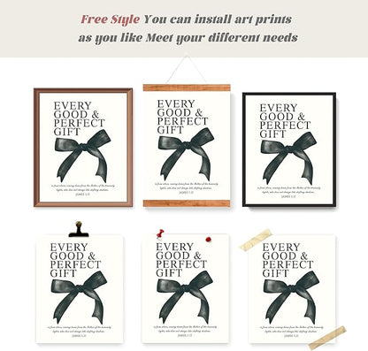 LARTSFRO Coquette Black Bow Bible Wall Art Decor Posters, Black Bow Room Bedroom Bathroom Dorm Wall Art Decor Aesthetic for Teen Girls Gifts, Inspirational Bible Verses Bow Wall Decor, 12x16 Inch Set of 4 Pcs Bow Pictures (UNFRAMED)