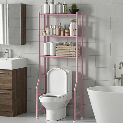 Livilord 3-Tier Over The Toilet Storage Rack, Space Saver Metal Bathroom Shelves, Freestanding Over Toilet Bathroom Organizer for Bathroom/Living Room (Pink)