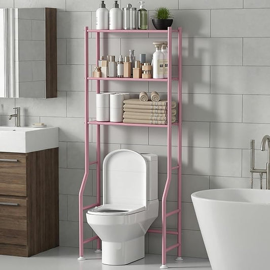 Livilord 3-Tier Over The Toilet Storage Rack, Space Saver Metal Bathroom Shelves, Freestanding Over Toilet Bathroom Organizer for Bathroom/Living Room (Pink)