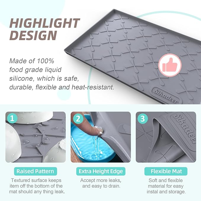 SIKADEER 28" x 22" Under Sink Mat Waterproof, Silicone Mat Kitchen Drawer Shelf and Cabinet Liner, Sink Protector for Kitchen Organizers and Storage, Boot Tray Pet Food Mats