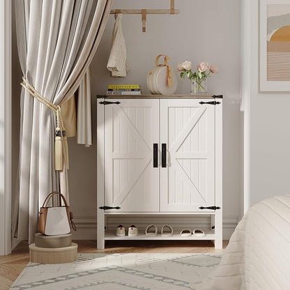Maupvit 6-Tier Shoe Cabinet with Doors, Farmhouse Shoe Storage Cabinet with Adjustable Shelves, Shoe Shelf, Wooden Shoe Rack Organizer Cabinet for Entryway, Foyer, Hallway, Living Room, White