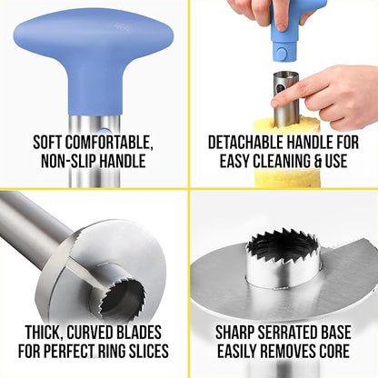 Zulay Kitchen Pineapple Corer and Slicer Tool – Stainless Steel Pineapple Cutter with Eye Remover Tool – Ergonomic Handle & Easy Core Remover – Reinforced Heavy-Duty Blade – Periwinkle Blue
