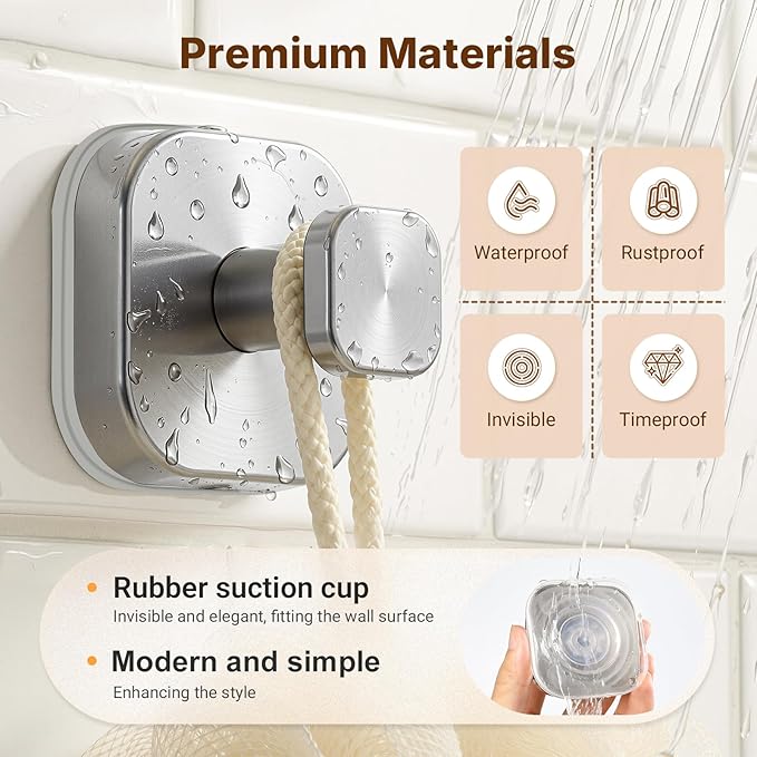 3 PCS Bathroom Hooks for Towels, Suction Cup Hooks for Shower, Door Hooks for Hanging Robe Loofah Removable Wall Hooks for Kitchen Glass Window Silver