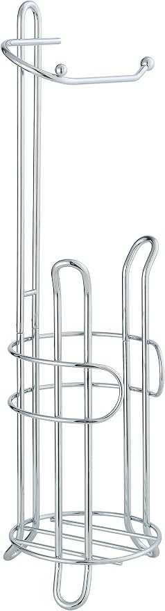 SunnyPoint Freestanding Toilet Paper Holder with Storage – Holds 3 Spare Rolls, Heavy-Duty Steel, Chrome Finish, Easy Assembly, Space-Saving Bathroom Organizer