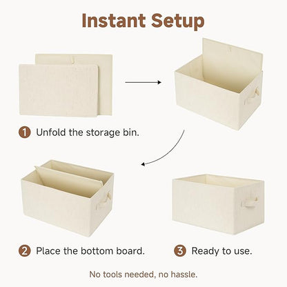 StorageWorks Storage Baskets for Shelves, Foldable Fabric Closet Storage Bins with Handles, Fabric Storage Bins Clothes Organizer, Beige(Cotton-linen), 3-Pack, Extra Large