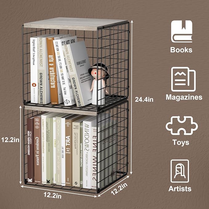 Dmevkic 2 Cube Small Bookcase,Bookshelf for Small Spaces Book Shelf,12.2 x 12.2 x 12.2, DIY Variable Stackable Cube Storage for Living Room,Office,Bedroom