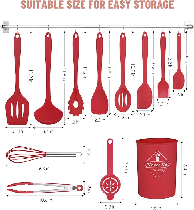 Pranski Kitchen Utensils Set-12 Pieces Silicone Cooking Utensils Set (Dishwasher Safe) 392°F Heat Resistant Spatula Set, Nonstick Cookware