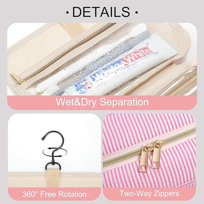 TOPEAST Hanging Toiletry Bag for Women - Travel Initial Toiletry Bag, Portable Toiletries Makeup Pouch, Airplane Travel Essentials - Letter P, Pink