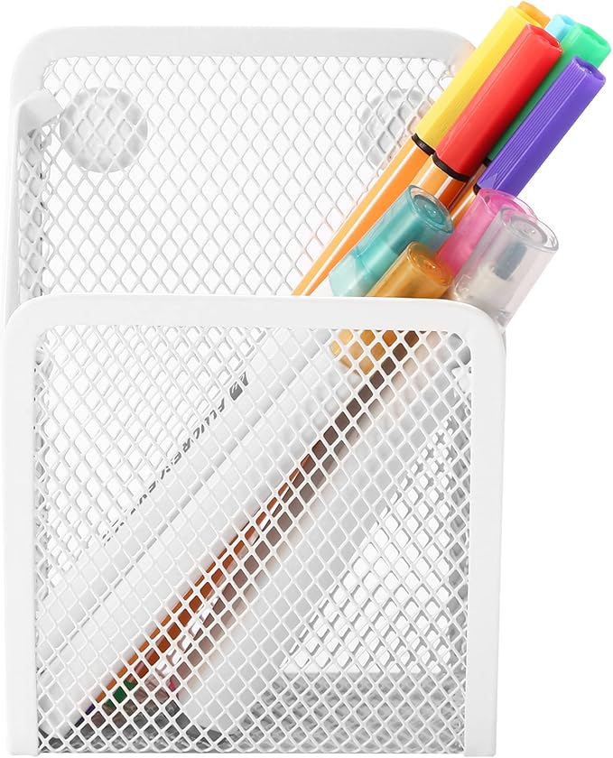Magnetic Pencil Holder,Mesh Stainless Steel Pen Basket, Metal Writing Utensil Storage Organizer for Whiteboard,Blackboard,Kitchen, Locker, Home, or Office