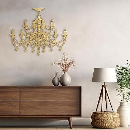 SIGNLEADER Metal Wall Decor Chandelier with CandlesMinimalist Modern Abstract Wall Sculpture Hangings Home Decoration for Living Room, Bedroom, Bathroom, Kitchen, Outdoor - 36" Gold