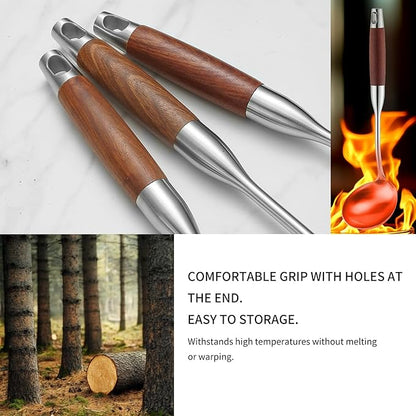Stainless Steel Kitchen Utensils Set with Wood Handle, 18/10 Metal Cooking Utensils Set, 6-Piece - Spatula, Spoon, Ladle, Skimmer, Slotted Spoon, Pasta