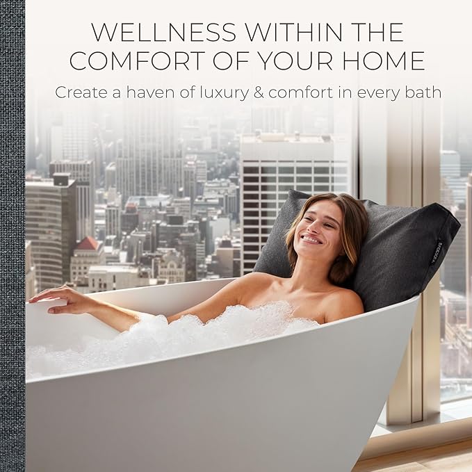 BADESOFA® Luxury Bath Pillow M - Lusciously Soft & Comfortable Tub Pillow for Bathtub - Washable & Quick-Drying Bath Back Pillow - Non-Slip Full Body Tub Pillow - Luxury Spa Cushion in Charcoal