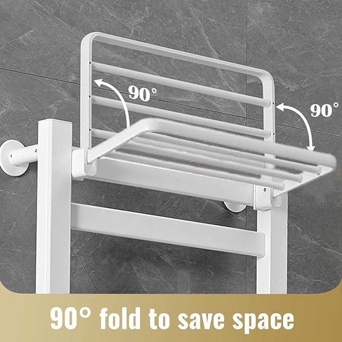 Heated Towel Rack for Bathroom Towel Warmer Racks Wall Mounted with Shelf,Timer & Temperature Multi-Level Adjustments with 10 Bars for Bathroom Shower Hot Tub(White)