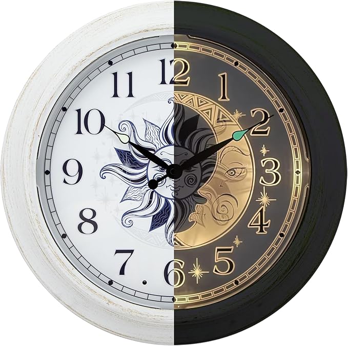 OCEST Metal Large Night Light Outdoor Clock Waterproof, 15 Inch Silent Indoor Wall Clocks Illuminated Battery Operated Decor for Garden Pool Patio Living Room Decorative