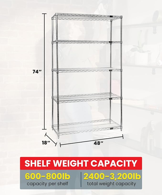 Quantum Storage Systems WR74-1848C-5 Starter Kit Wire Shelves Chrome 5 Shelves 74" H x 48" W x 18" D