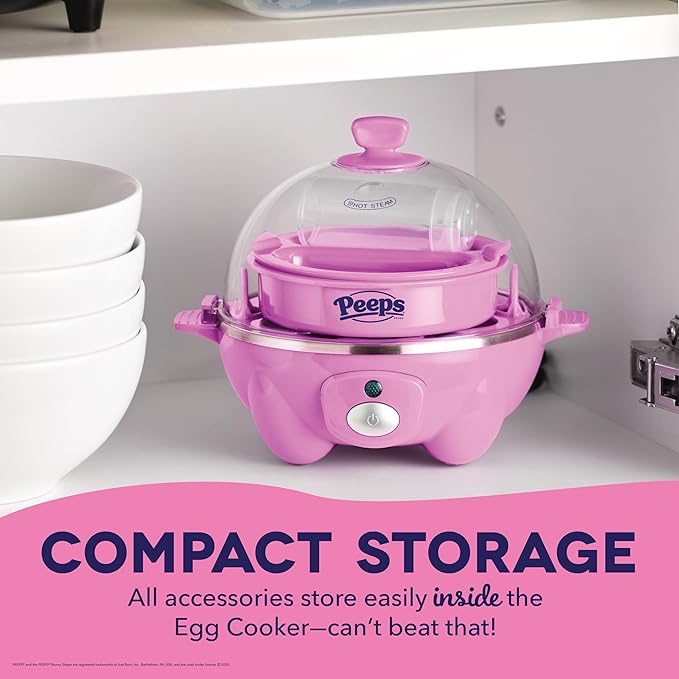 PEEPS & Dash Rapid Egg Cooker - Boiler, Poacher & Steamer - Includes Measuring & Recipe Guide - Dishwasher Safe - BPA Free - Holds 7 Eggs, Pink