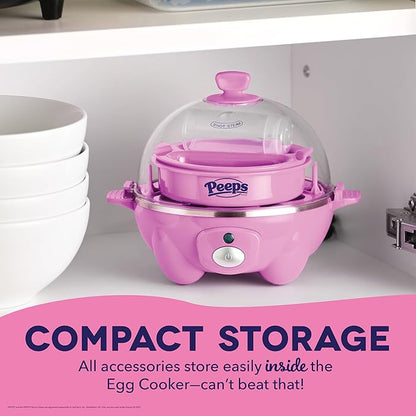 PEEPS & Dash Rapid Egg Cooker - Boiler, Poacher & Steamer - Includes Measuring & Recipe Guide - Dishwasher Safe - BPA Free - Holds 7 Eggs, Pink
