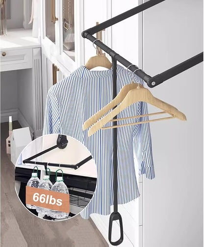 Pull Down Closet Rod for Hanging Clothes, Wardrobe Lift Rail Aluminum Alloy Organizer, Side Mounted Closet Rod for Kitchen Bedroom High Cabinets, 66 lbs Load Capacity (Black, 33.4"-45.3")