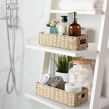 dreamkey Nesting Paper Rope Storage Baskets for Organizing with Handles - Small HandWoven Toilet Paper Basket for Back of Toilet Tank Top - Decorative Storage Baskets, 14 Inch