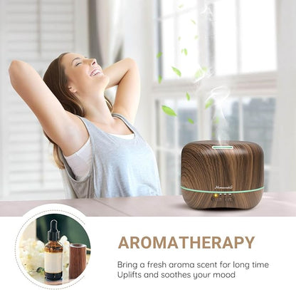 Aromatherapy Essential Oil Diffuser for Room: Air Humidifier Aroma Scent Cool Mist Diffuser Colorful Lights Wood Cute Small Large Auto Off Ultrasonic Diffusers for Home Bedroom (300ml)