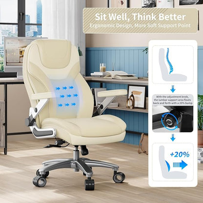 Big and Tall Office Chair with 5D Arms, 600lbs Fabric & PU Leather Heavy Duty Desk Chair, Adjustable Lumbar Support & Height, Tilt Function, High Back Ergonomic Executive Computer Chair