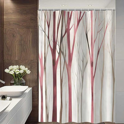 MERCHR Brown Red Tree Fabric Shower Curtain, Art Style Abstract Birch Forest Rustic Wood Polyester Fabric Waterproof Bath Curtain, Farmhouse Bathroom Shower Curtains with Hooks 60X72 Inch