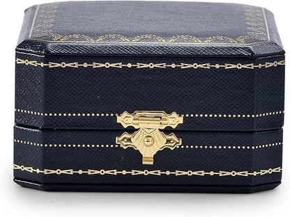 Oirlv Double Ring Box Royal Blue Ring Bearer Box for Engagement Wedding Jewelry Gift Case