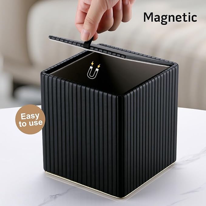 KINGFOM Tissue Box Cover, PU Leather Square Tissue Box Holder for Kleenexs with Magnetic Bottom Cover for Facial Tissues/Napkins, Office & Living Room Decor Box Black