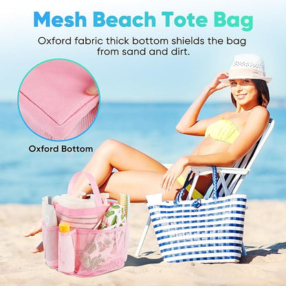 EUDELE Mesh Shower Caddy Portable for College Dorm Room Essentials,Portable Shower Caddy Dorm with 8-Pocket Large Capacity, Shower Bag for Beach, Swimming, Gym, Travel essentials, Pink