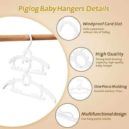 Baby Clothes Hangers 80PCS, 11"-14" Extendable and Stackable Kids Hangers, 45g Ultra-Thick Space Saving Non-Slip Plastic Hanger for Infant, Toddler and Nursery Closet (White, 80PCS)