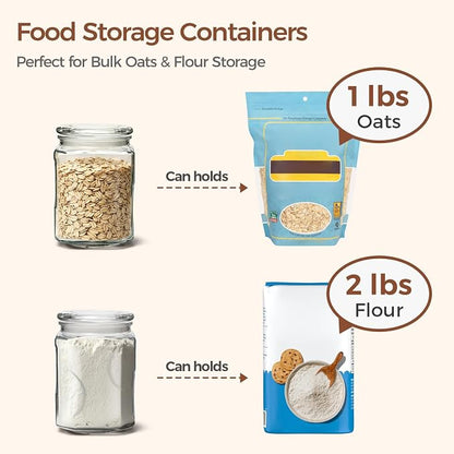 ComSaf 2 qt Glass Flour and Sugar Storage Containers Set of 2, Wide Mouth Half Gallon Square Airtight Pantry Jars with Lids, Thick Glass Kitchen Canisters for Cookies, Coffee, Snacks
