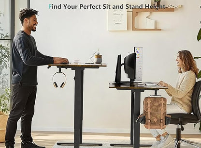 55 x 24 inch Electric Standing Desk Adjustable Height with 4 Wheels, 4 Memory Height Settings, 2 Headphone Hook, for Home Office, Splice Board Brown
