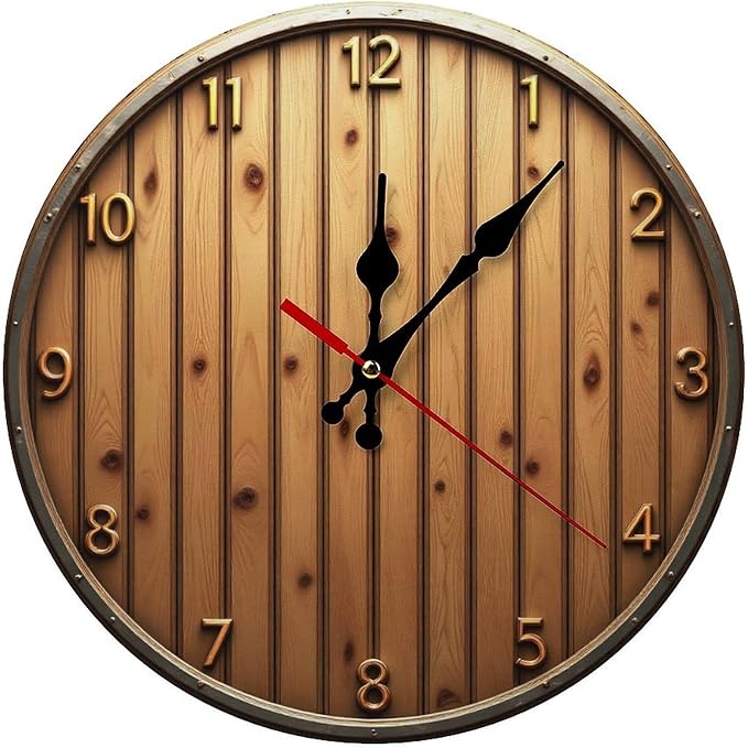 Wall Clock， Rustic Wooden Wall Clocks Battery Operated， Brown Wooden Wall Clocks for Kitchen， Living Room， Bedroom， Office， Bathroom Decorative 25 * 25cm