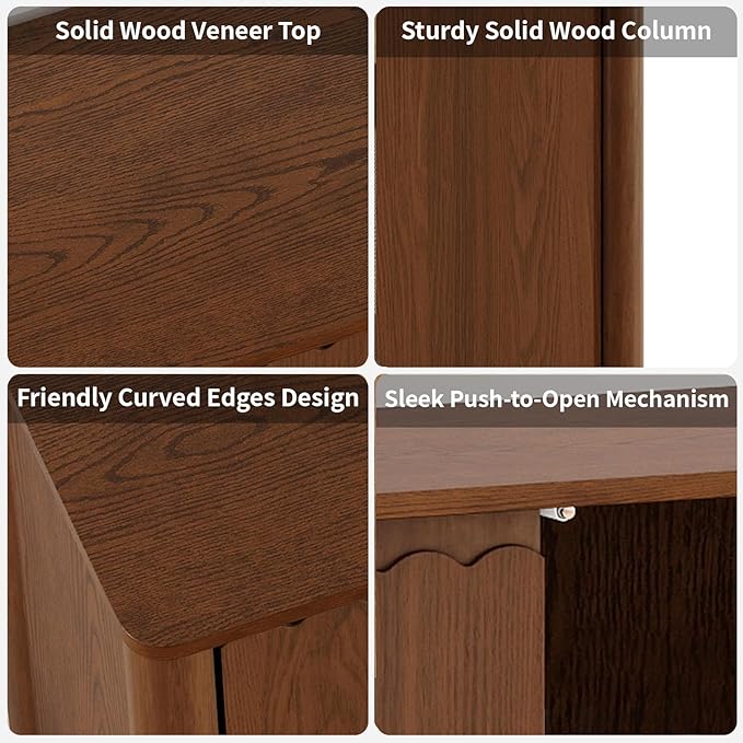 HMFULE 31.5" Sideboard Buffet Storage Cabinet, Solid Wood Retro Buffet Cabinet with Storage Adjustable Shelf & 2 Doors, Accent Cabinet for Hallway, Living Room, Dining Room, Kitchen (Walnut)