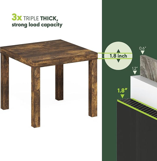 Furinno Classic Toolless Assembly Square Side Table Set of 2, Rustic Brown End Table with 1.8 Thick Tabletop, Night Stand, Bedside Table, for Living Room, Bedroom, Amber Oak
