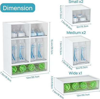 Vtopmart Stackable Storage Drawers Set of 5, Plastic Organizer Bins for Baby Bottle, Beauty Supplies Storage, Ideal for Kichen Countertop, Vanity, Bathroom, Cabinet, Pantry Organization,White