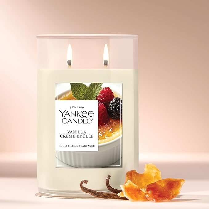 Yankee Candle Large Tumbler Scented Candle with up to 80 Hour Burn Time, Premium Plant Wax Blend for Consistent Burn, 20 oz Tumbler Candle with Room Filling Fragrance, Vanilla Crème Brûlée