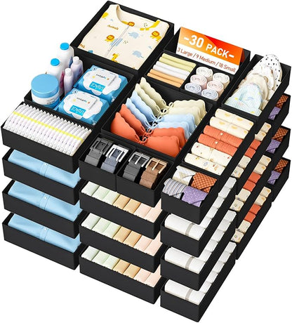 DIMJ Drawer Organizer Clothes - 30 Pack Baby Dresser Organizer for Nursery Closet Organization, Fabric Drawer Organizer Bins for Underwears Socks Bras, Foldable Storage Dividers for Bedroom