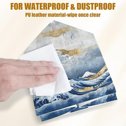 Art Great Wave Tissue Box Cover 2PCS, Leather Tissue Box Holder Square Facial Paper Case Tissue Box Cube Organizer for Bathroom Bedroom Desk Office