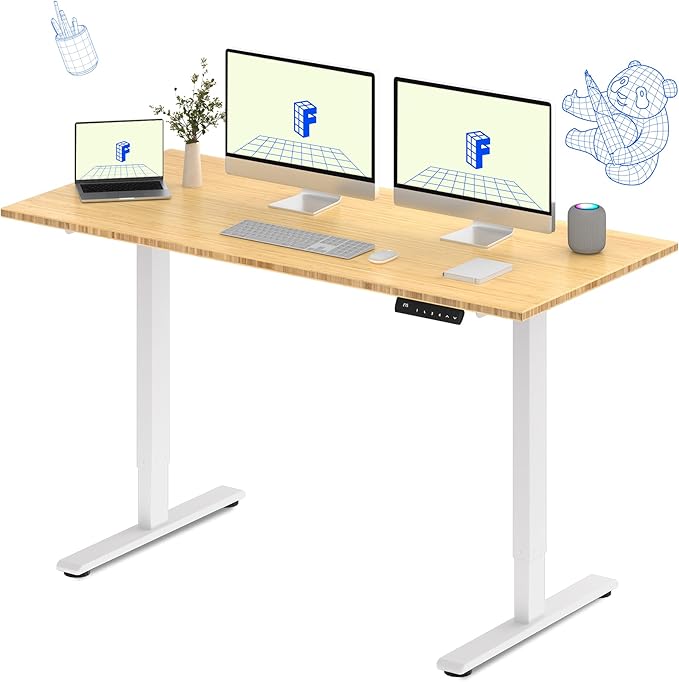FLEXISPOT E3 Bamboo Dual Motor 72 x 30 Electric Standing Desk Sit Stand Up Desk, Holds 220 lbs, Adjustable Height w/ Memory Presets, Solid Bamboo Desktop & White Frame, Ships in 2 Boxes