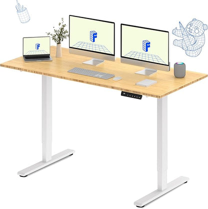 FLEXISPOT E3 Bamboo Dual Motor 72 x 30 Electric Standing Desk Sit Stand Up Desk, Holds 220 lbs, Adjustable Height w/ Memory Presets, Solid Bamboo Desktop & White Frame, Ships in 2 Boxes