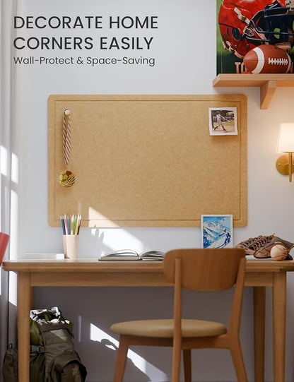 Fluxynara Bulletin Board,35.4" x 23.6" Cork Board Alternative with 12 Safe Removable Adhesive Tabs, Foldable Felt Pin Board for Home Office, Classroom, Bedroom,Entryway for Walls— Mustard Yellow