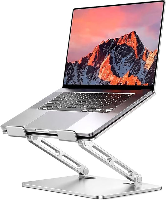 LOXP Adjustable Laptop Stand, Portable Laptop Riser, Aluminum Laptop Stand for Desk Foldable, Ergonomic Computer Notebook Holder for Desk, Office Desk Accessories (10-15.6'')- Silver