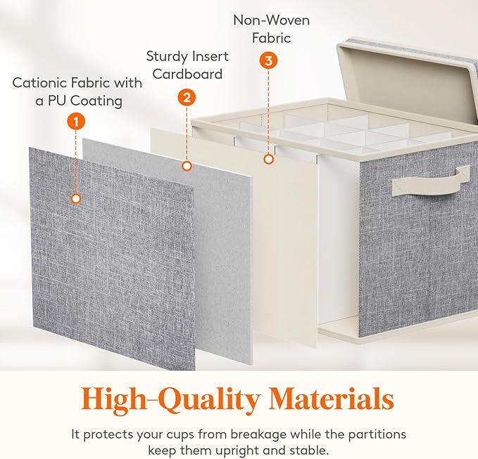 Lifewit 2 Pcs Wine Glass Storage Box with Dividers, Stackable Cationic Hard Shell Stemware Containers with 24 Cells, Foldable Dustproof China Containers for Moving, Light Grey, 37 x28x27cm