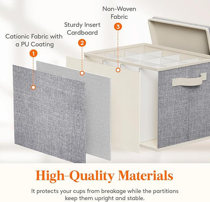 Lifewit 2 Pcs Wine Glass Storage Box with Dividers, Stackable Cationic Hard Shell Stemware Containers with 24 Cells, Foldable Dustproof China Containers for Moving, Light Grey, 37 x28x27cm