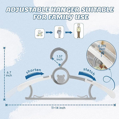 Baby Hangers for Closet Adjustable, Extendable & Stackable Kids Hangers, 11~14inch Non-Slip Plastic Kid Hangeres, Toddler Hangeres for Infant Baby Toddler Children Nursery Teen, Gray, 60PACK