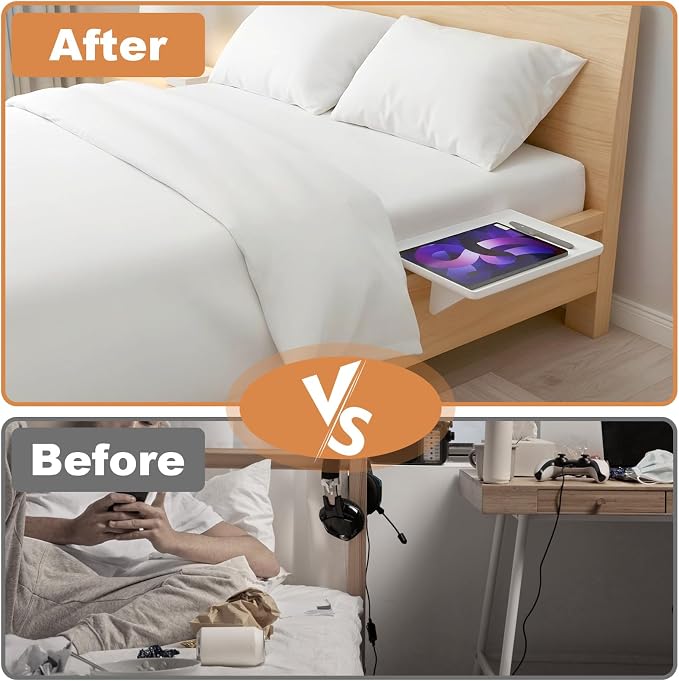 2 Pcs Bedside Shelf for Dorm Bunk Bed, Clip On Nightstand, Bed Side Table Tray Organizer, College Dorm Room Essentials for Girls/Guys, Bedside Tray with Cable Management for Dormitory, Back to School