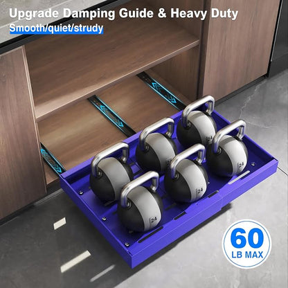 Mustorn 2 Pack Pull Out Cabinet Organizer, Expandable Slide Out Drawers for Kitchen Cabinets Peel and Stick Pullout Drawer Heavy Duty Sliding Shelves for Cupboard, Pantry, Bathroom(16.5" Deep, Blue)