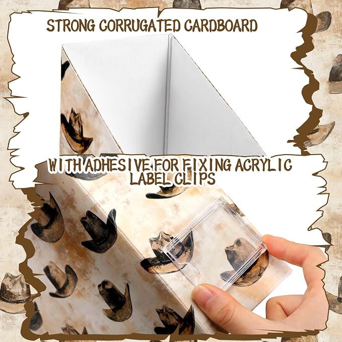 AmazingSpark Set of 4 Western Cowboy Magazine Holder Decorative Foldable Magazine Storage Boxes with Acrylic Label Holders Coquettish Boho Organizer for Office Home Organization Storage